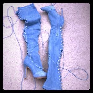Boots by forever 21 denim thigh high boots